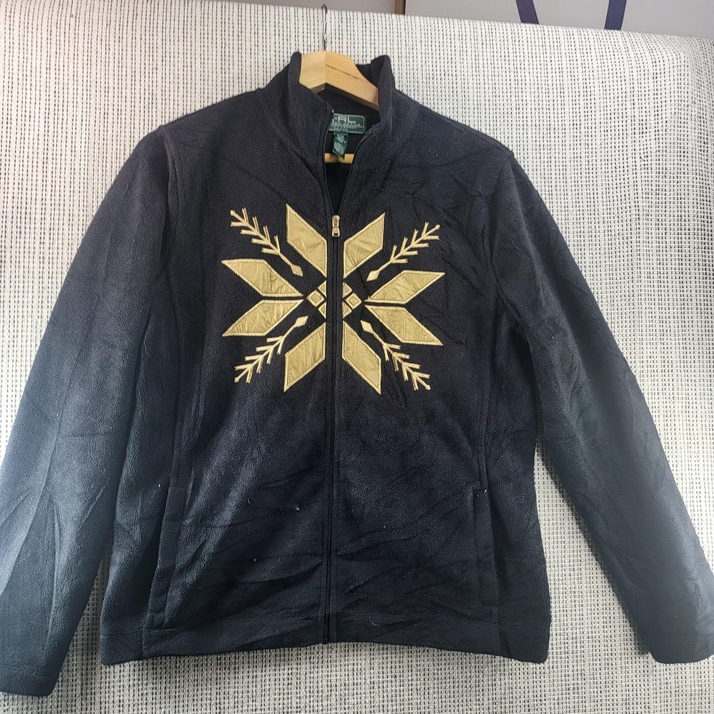 Lauren Ralph Lauren Jacket Womens Petite Large Fleece‎ Gold Snowflake Full Zip